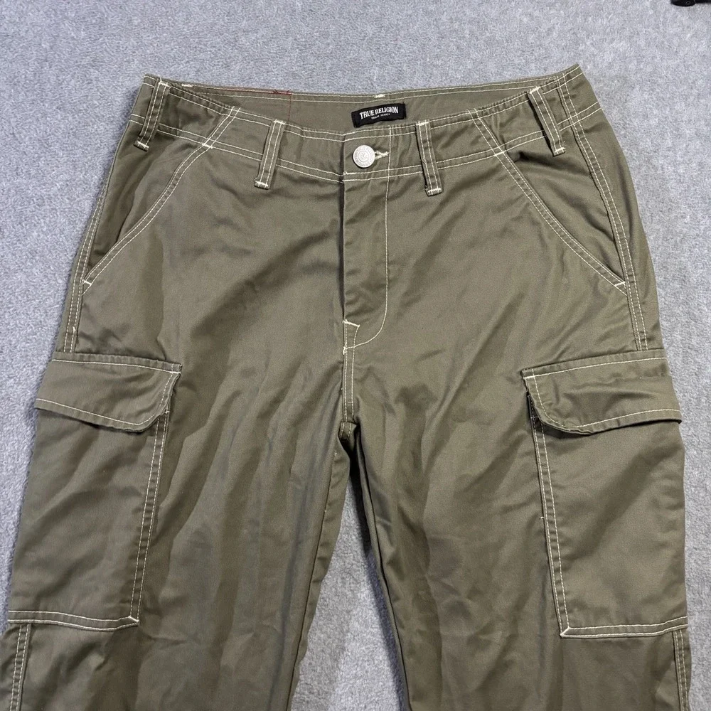 True Religion Men's Kalamata Olive Green Cargo Pants Horseshoe Outline Size 32
